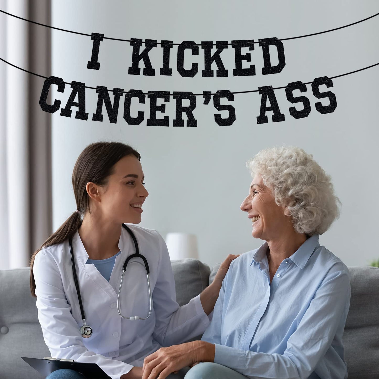 I Kicked Cancer's Ass Banner, Cancer Free Party, Cancer Survivor/Cancer Free Party Decoration Supplies, Funny Battle Cancer Gift