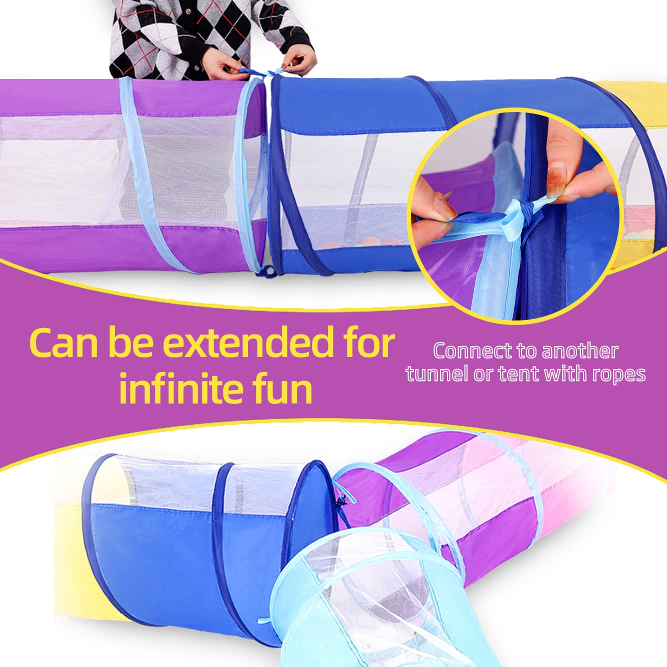 Play Tunnel for Toddlers 1-3, Tunnel for Kids to Craw Through Sensory Toys for 1 Year Old Boy Girl Babies Kids, Indoor Outdoor Great for Motor