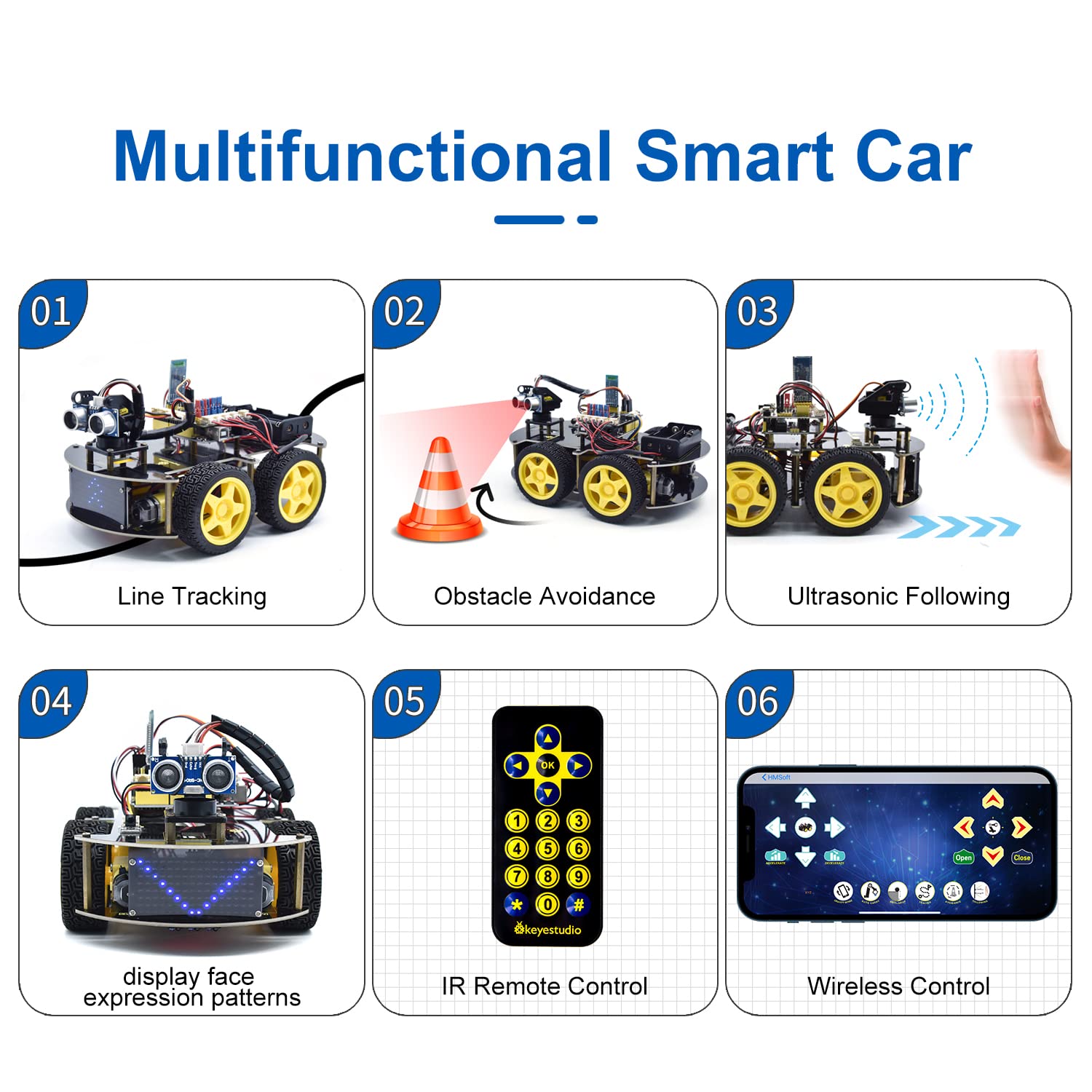 KEYESTUDIO Smart Car Kit,4WD Programmable DIY Starter Kit for Arduino for Uno R3,Electronics Programming Project/STEM Educational/Science Coding Kit