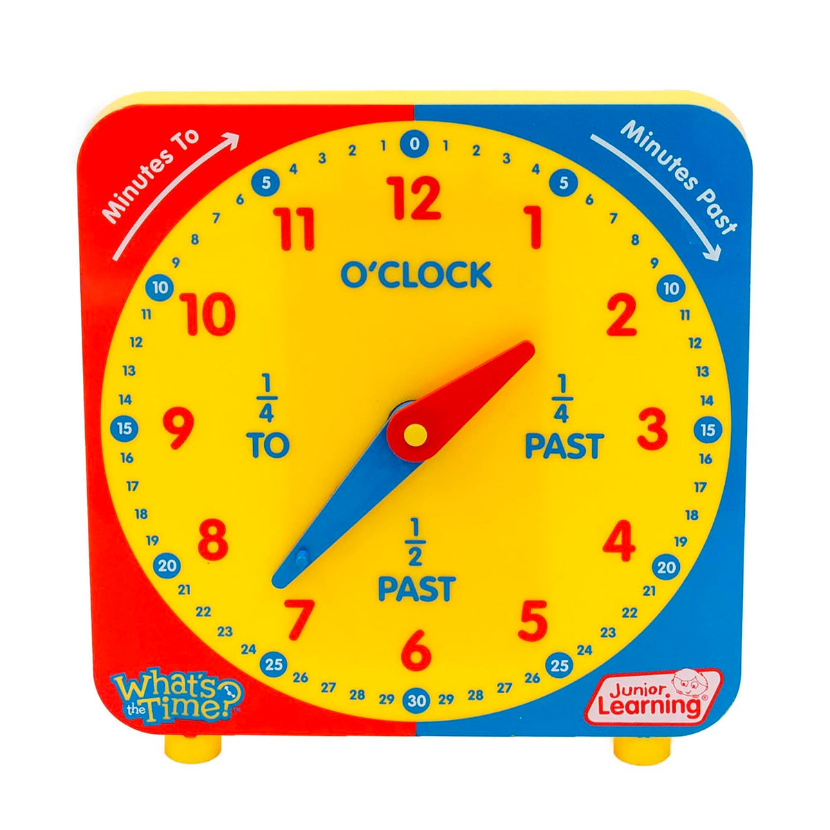 Junior Learning: What's the Time Geared Clock - The Manual Visual Learning Clock, Learn Minutes to & Past, Battery Free, Educational Toy, Kids Ages 5+