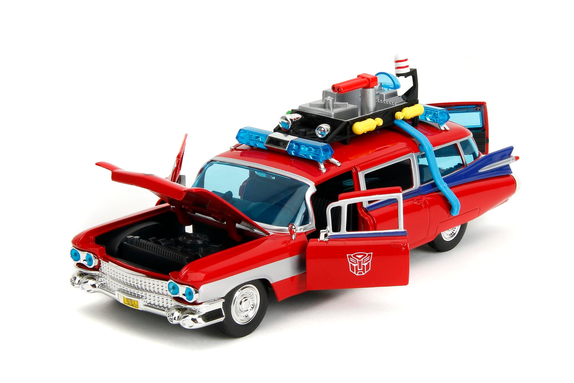 Jada Toys 1:24 Ghostbusters Ecto-1 Mashup with Optimus Prime G1 Graphics Die-Cast Car, Detailed Exterior, Authentic Mashup Collectible Ages 8+