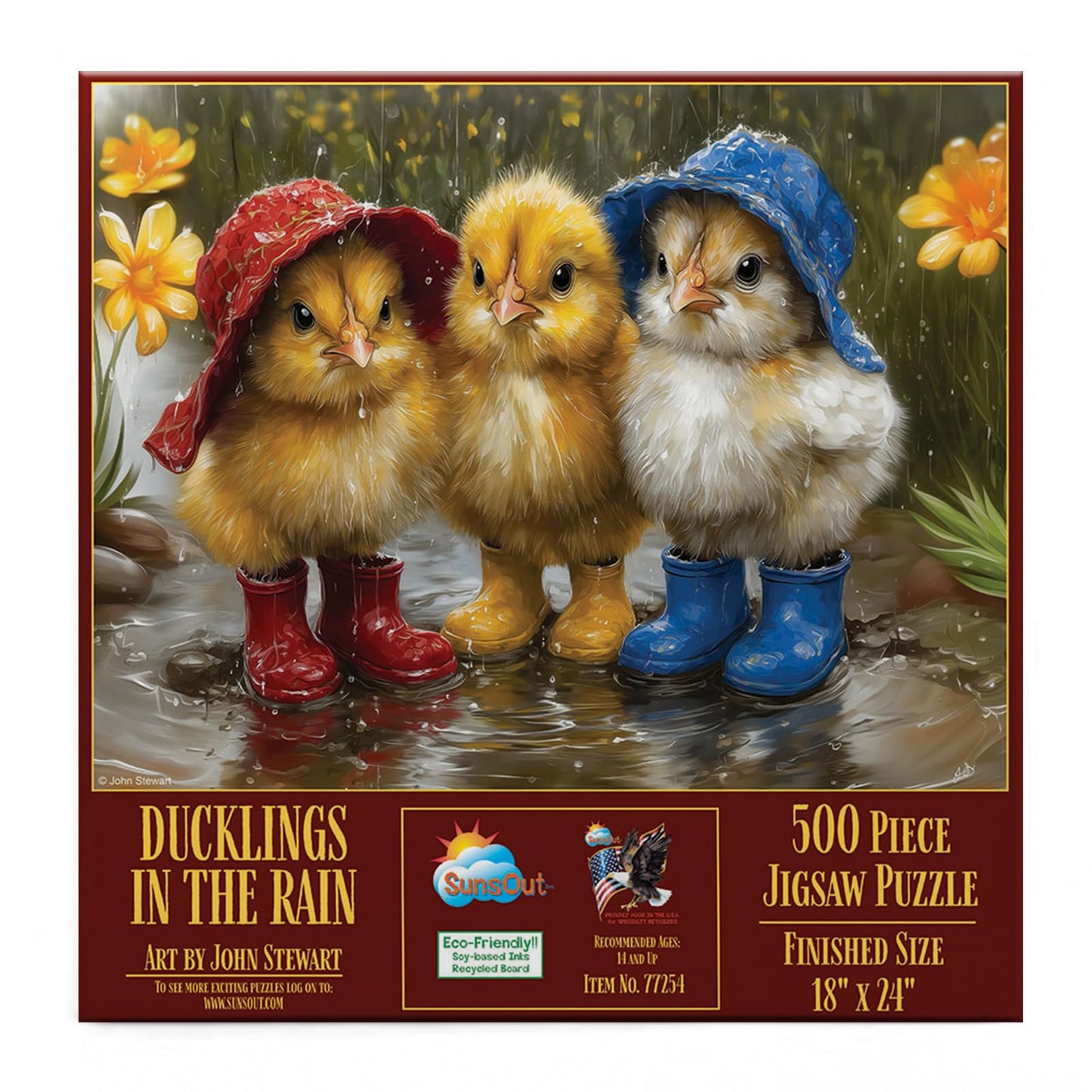 Sunsout Ducklings in the Rain 500 Piece Jigsaw Puzzle for Adults - Finished Size: 18" x 24" by Artist: John Stewart
