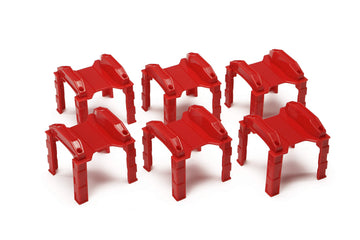 Multi Level Support Risers 6-Pack - Red Risers for Wooden Toy Train Set Creates 3 Levels of Tracks. Durable Hard Plastic Replacement Compatible