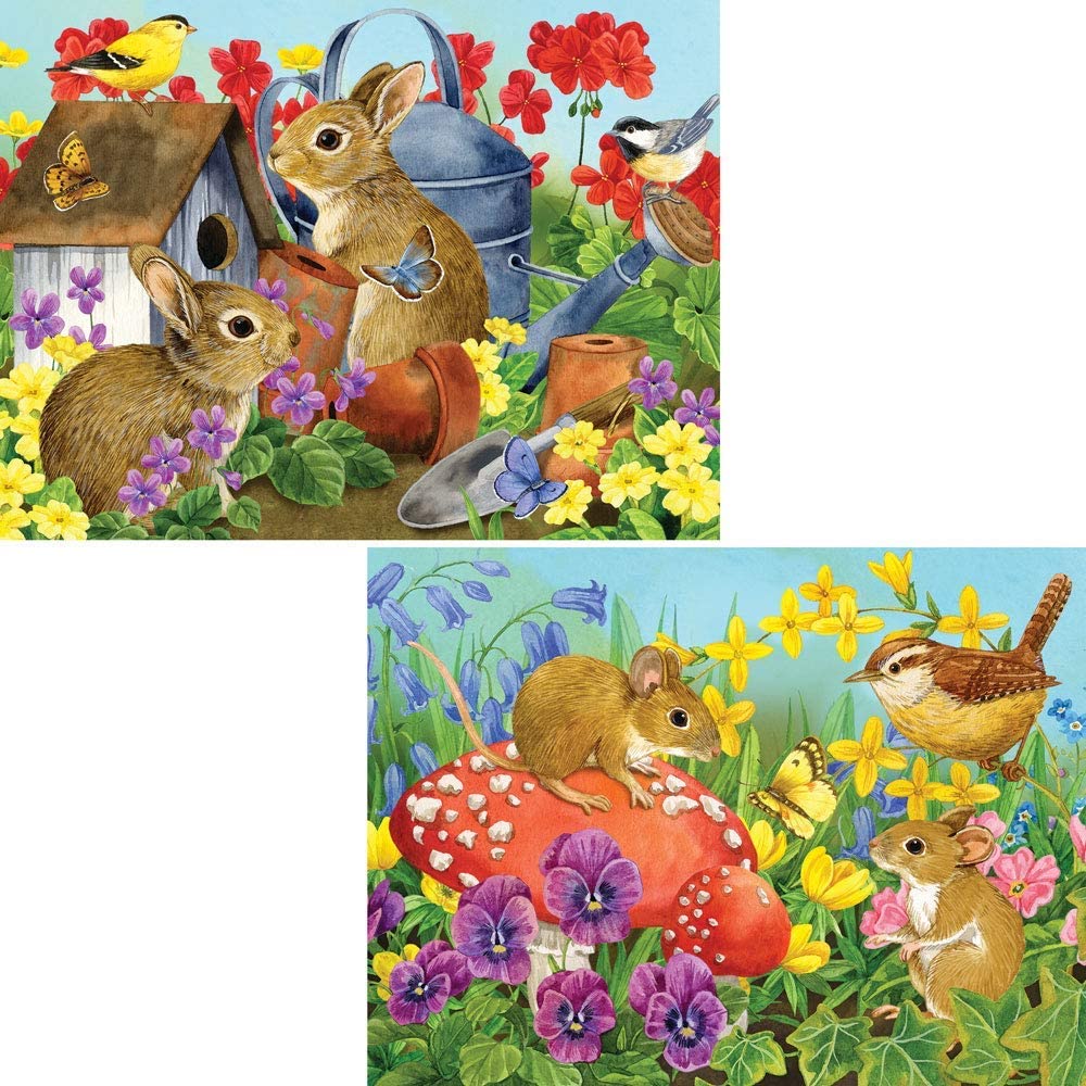 Bits and Pieces - Value Set of Two Large 300 Piece Jigsaw Puzzles for Adults - ‘Bunnies’ & ‘Mice’ Jigsaw Puzzles by Artist Jane Maday, Completed