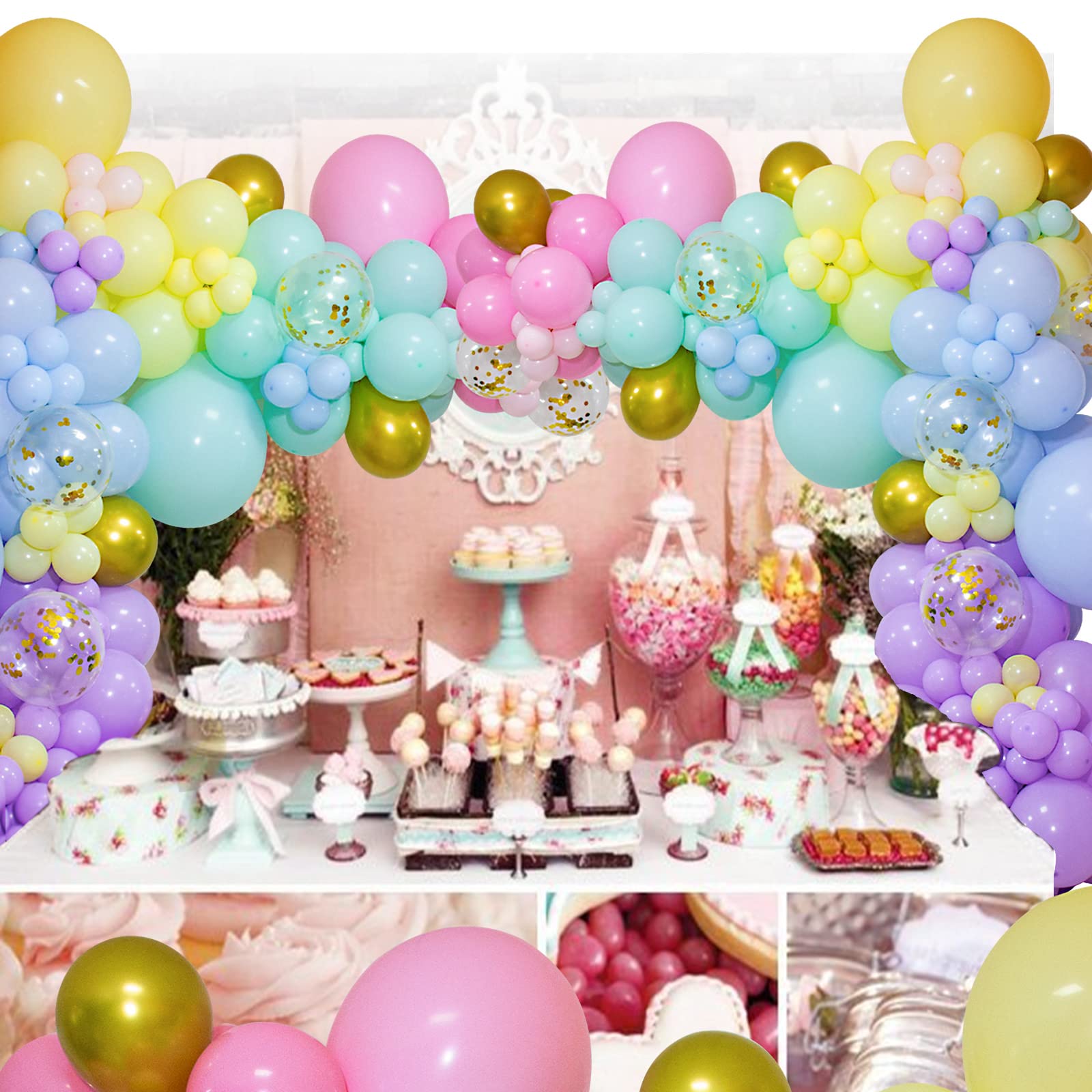 KAWKALSH 219Pcs Rainbow Balloons Garland Arch Kit Different Sizes Latex Balloons Assorted Pastel Party Balloons Arch for Birthday Baby Shower Wedding