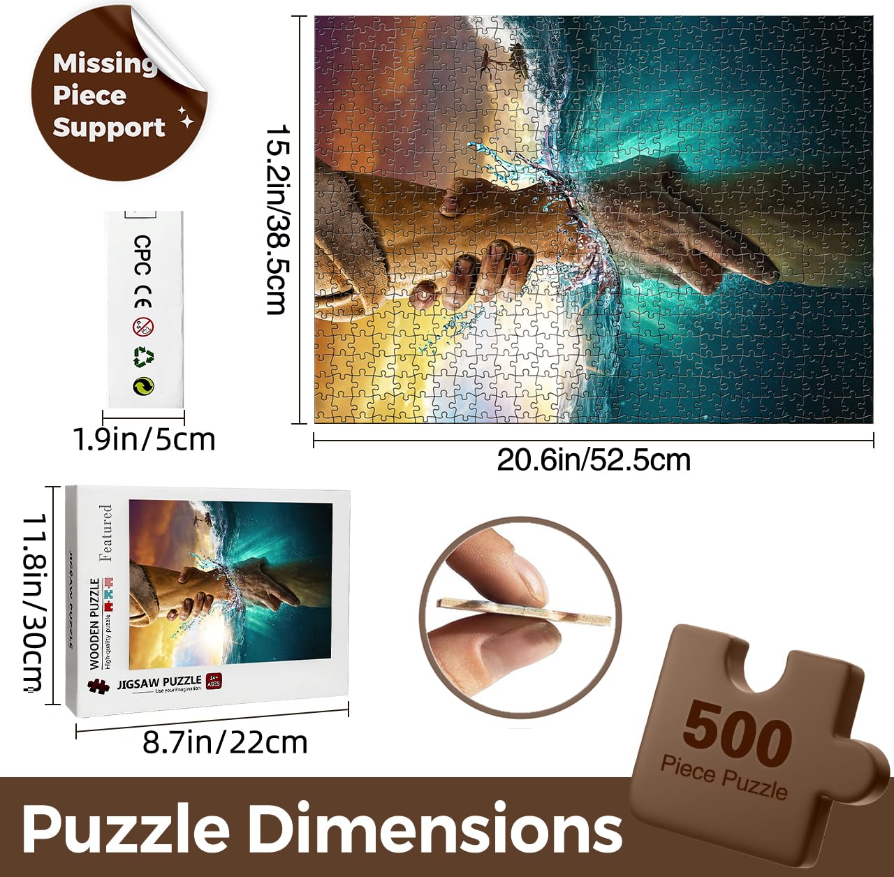 Christian Puzzles for Adults Wooden Jigsaw Puzzles 500 Pieces Hand of God Jesus Religious Puzzles Christian Gifts Puzzle Religious Wall Decor