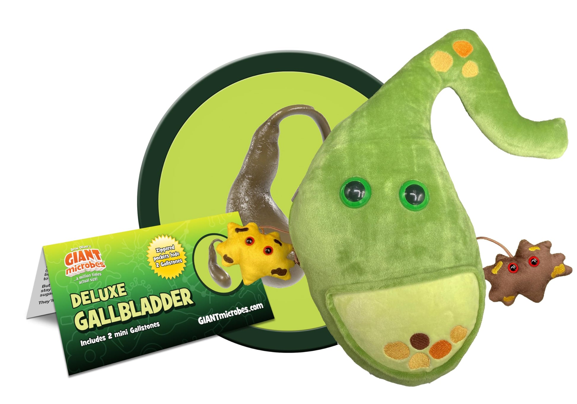 GIANT MICROBES Deluxe 14" Gallbladder Plush with Gallstones, Gallbladder Surgery Recovery Items, Post-Gallbladder Surgery Must Haves, Anatomy Gifts