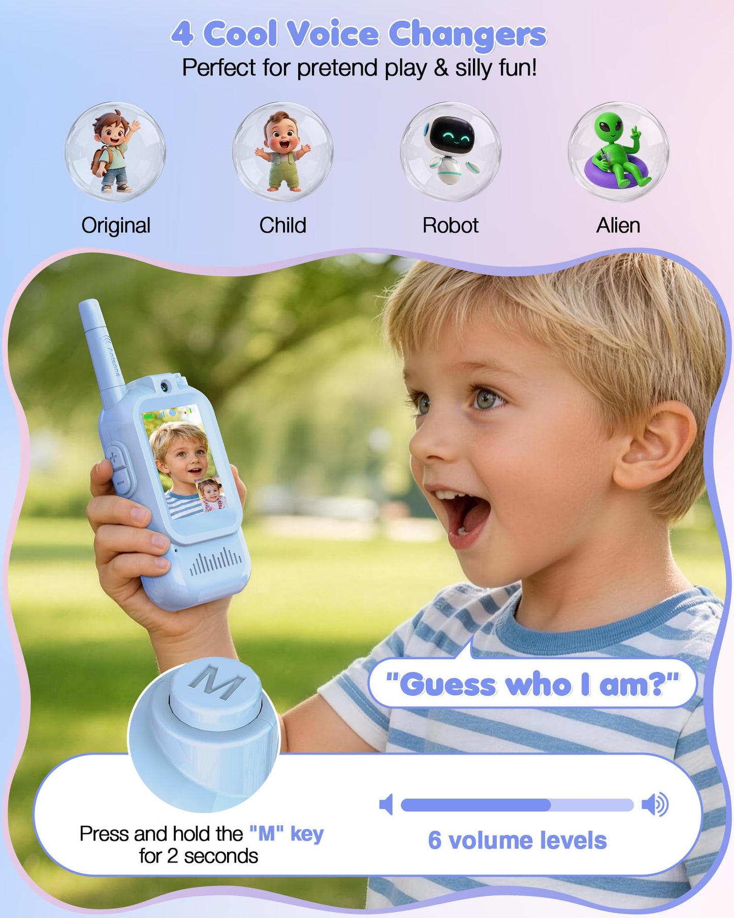Video Walkie Talkies for Kids 2 Pack, Rechargeable Kids Walkie Talkies with HD Camera & Voice Changer, Long Range Two Way Radios, Outdoor Toys