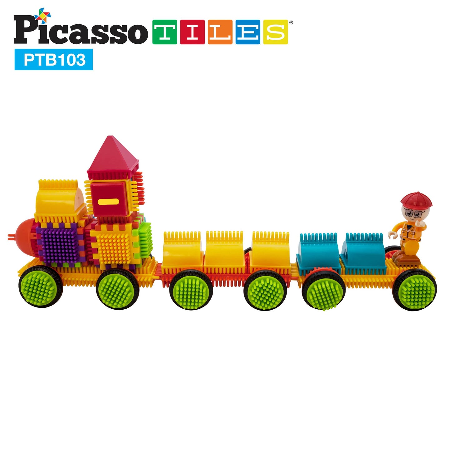 Picasso Toys PTB103 Alphabet & Numerical Train 103pc Hedgehog Block Shape Blocks Building Tiles Set Construction Learning Toy Stacking Educational