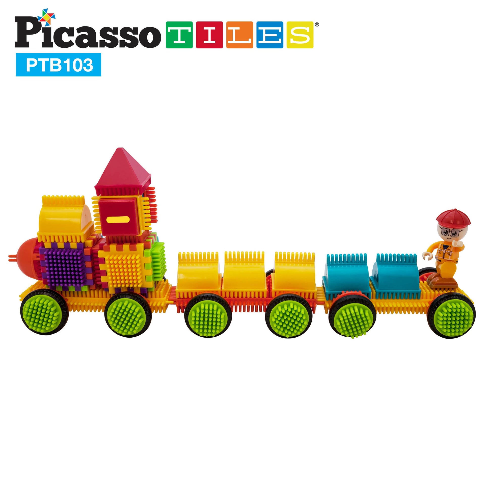 Picasso Toys PTB103 Alphabet & Numerical Train 103pc Hedgehog Block Shape Blocks Building Tiles Set Construction Learning Toy Stacking Educational