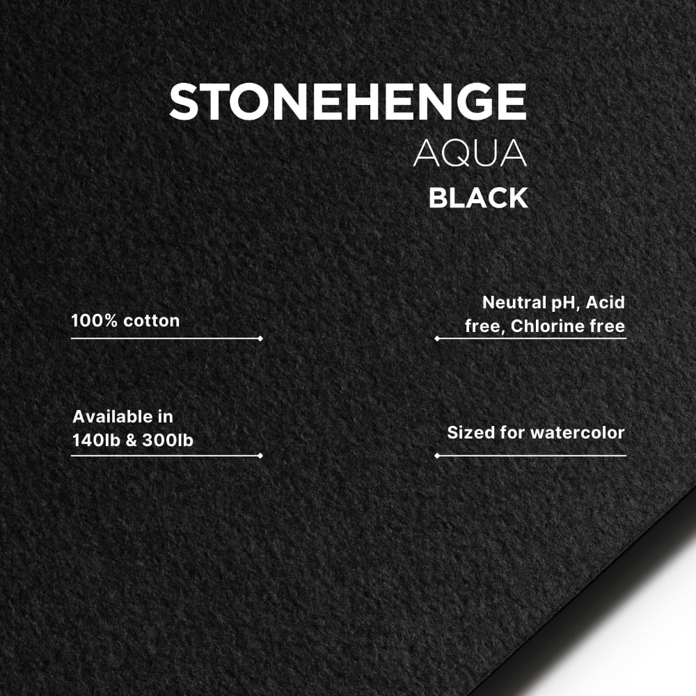 Stonehenge Aqua Black Medium Weight Pad, 140lb, Coldpress, 9 x 12 Inches, 15 Sheets for Wet and Dry Media