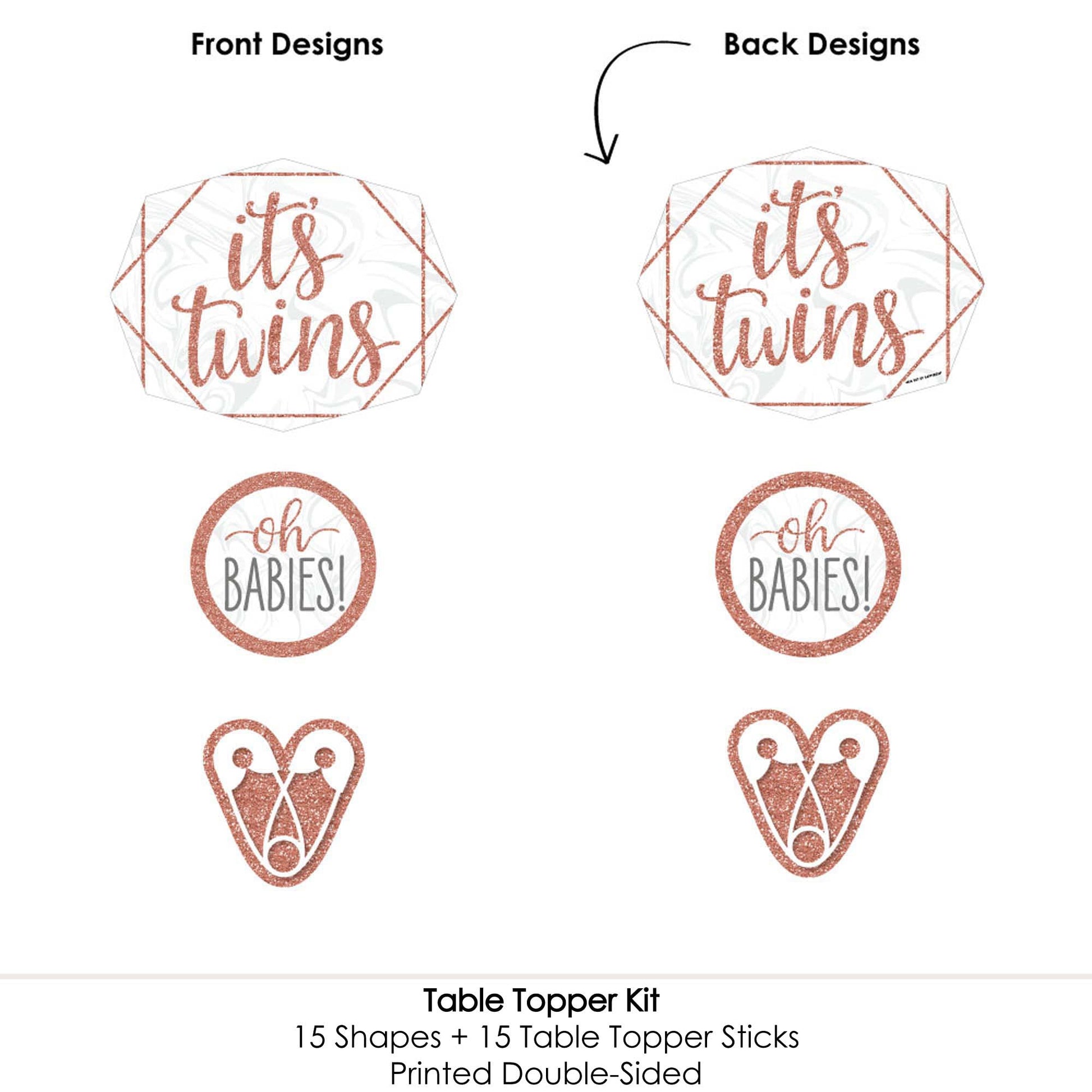Big Dot of Happiness It's Twin Girls - Pink and Rose Gold Baby Shower Centerpiece Sticks - Table Toppers - Set of 15