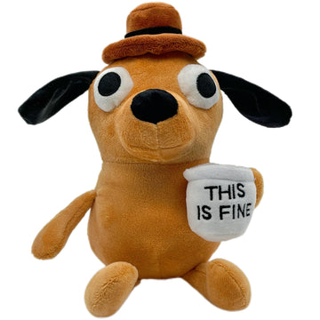 Tavashome This is Fine Dog Plush, 11" inches Sized, Funny Coffee Drinking Dog Stuffed Animal Action Figures Soft Dolls Meme Plushies, Xmas Birthday