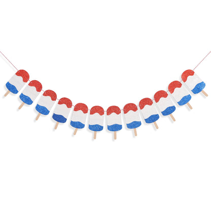 4th of July Independence Day Banner - Blue and Red Summer Popsicle Garland, 4th of July Birthday Party Decor, Red White & Blue Kids Party Decor
