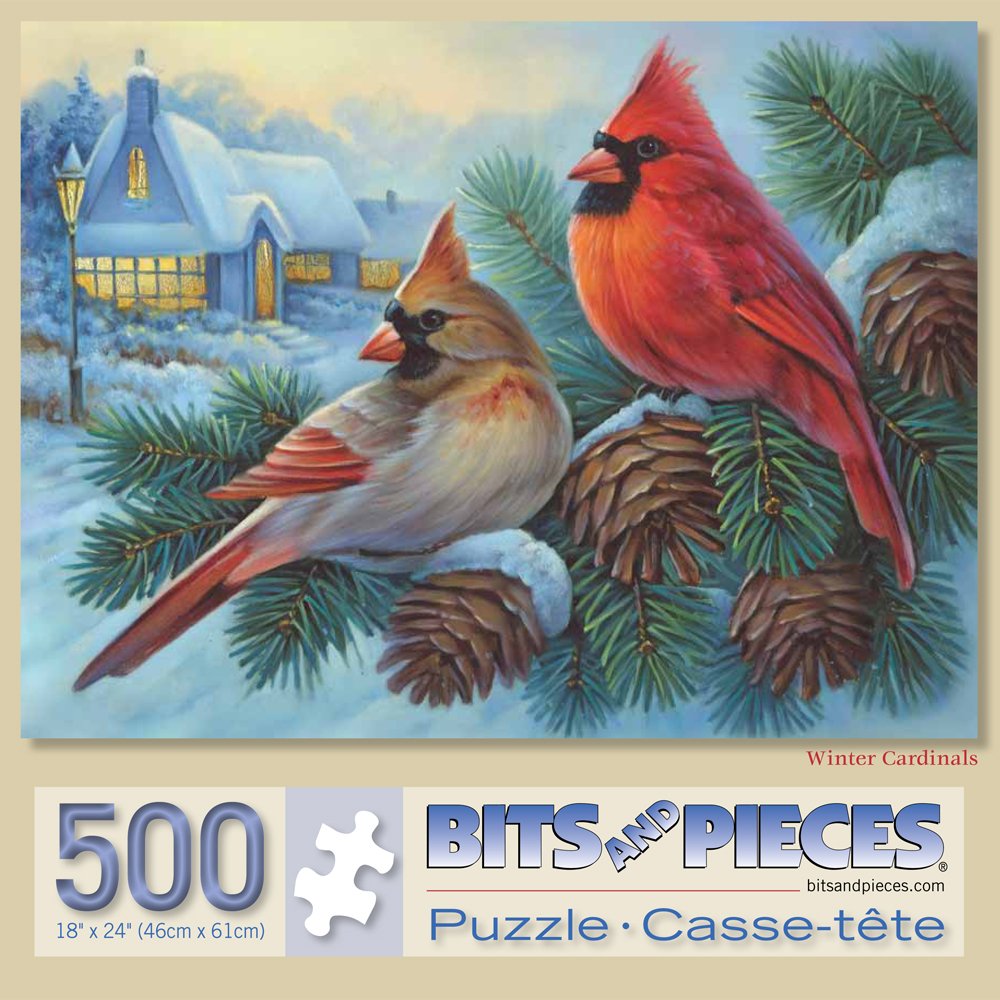 Bits and Pieces - 500 Piece Jigsaw Puzzle for Adults - Winter Cardinals - Birds in The Winter Jigsaw Puzzle by Artist Oleg Gavrilov, Completed Puzzle