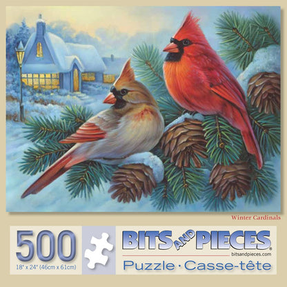 Bits and Pieces - 500 Piece Jigsaw Puzzle for Adults - Winter Cardinals - Birds in The Winter Jigsaw Puzzle by Artist Oleg Gavrilov, Completed Puzzle