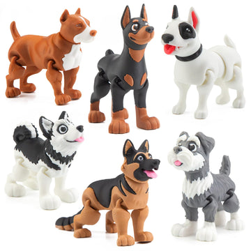 VDEZX 6PCS 3D Printed Dogs Toys, 3-5" Realistic Large 3D Printed Animals Figurines, Articulated Flexible Fidget for Goodie Bags Party Favors Birthday