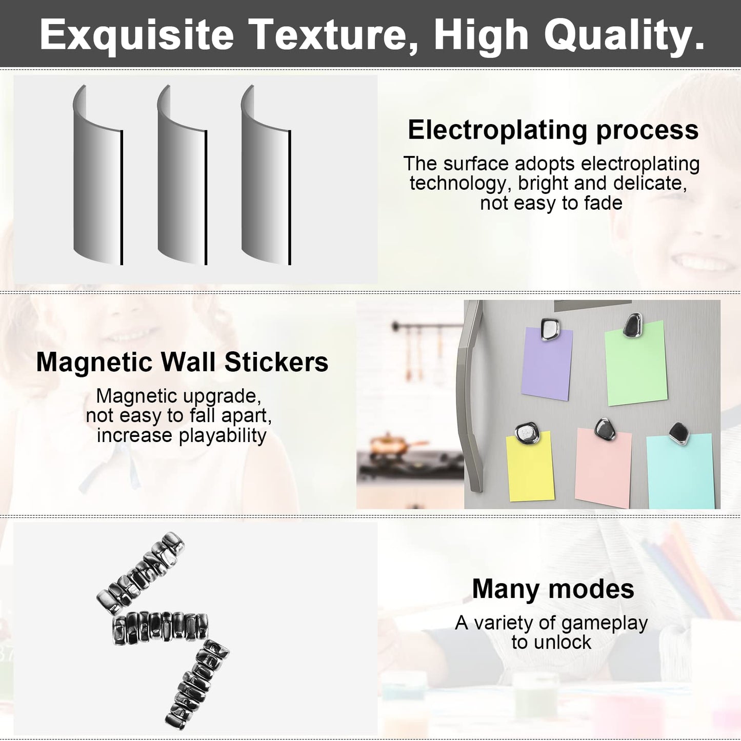 Moonhua 24Pcs Black Fridge Hematite Magnetic Stones Kit, DIY Irregular Polished Refrigerator Magnets for Home Office Kitchen, Educational Science Kit