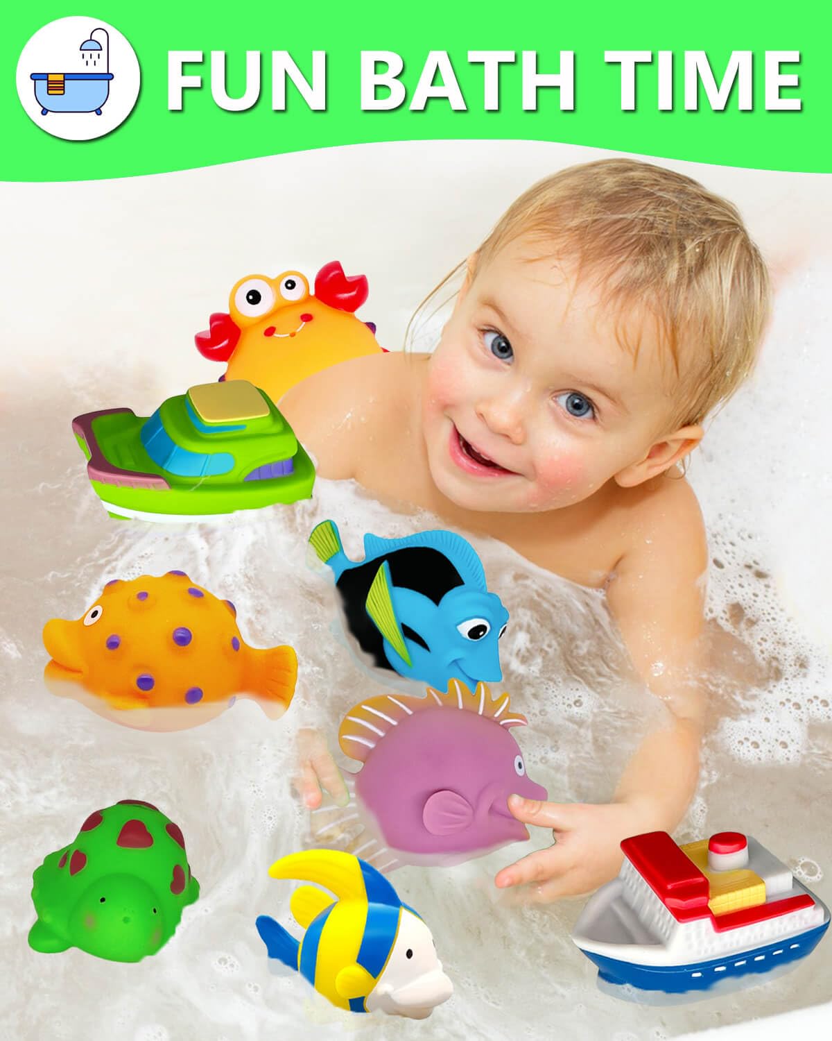 Bath Toys for Kids Ages 1-3 - Christmas Stocking Stuffers - Birthday Gifts for 1 2 3 Year Old Boys Girls Mold Free Bath Toy - Toddler Pool Bathtub