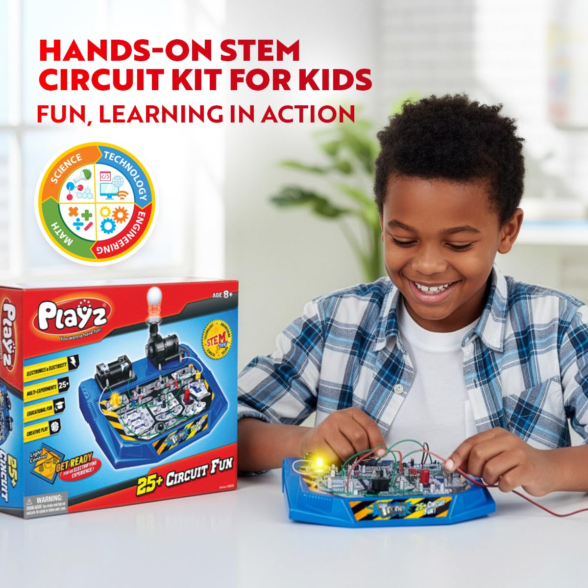 Playz Electrical Circuit Board Engineering Kit for Kids with 25+ STEM Projects Teaching Electricity, Voltage, Currents, Resistance, & Magnetic Science