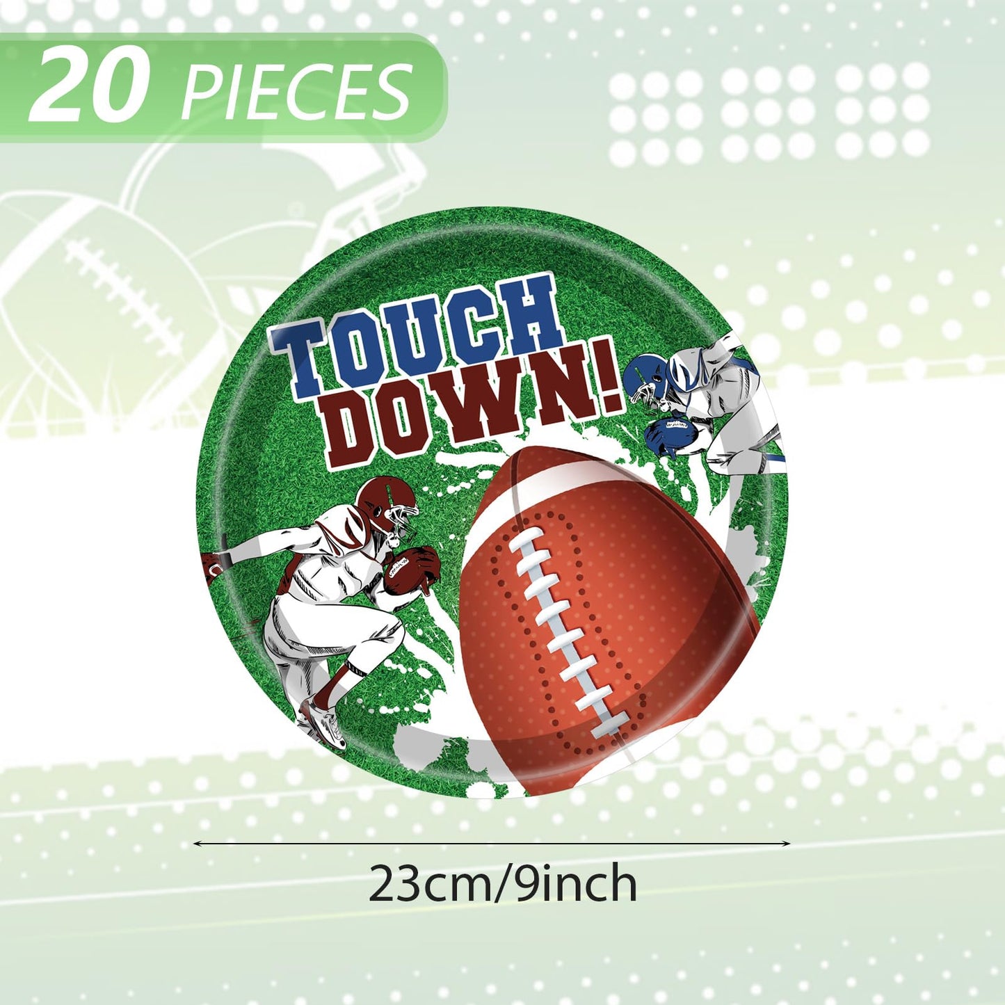 Cekivina 20Pcs 9 Inch Football Plates, Football Party Supplies Tableware Large Paper Plates Kit Disposable Plate Set, for Team Party, Kids Birthday