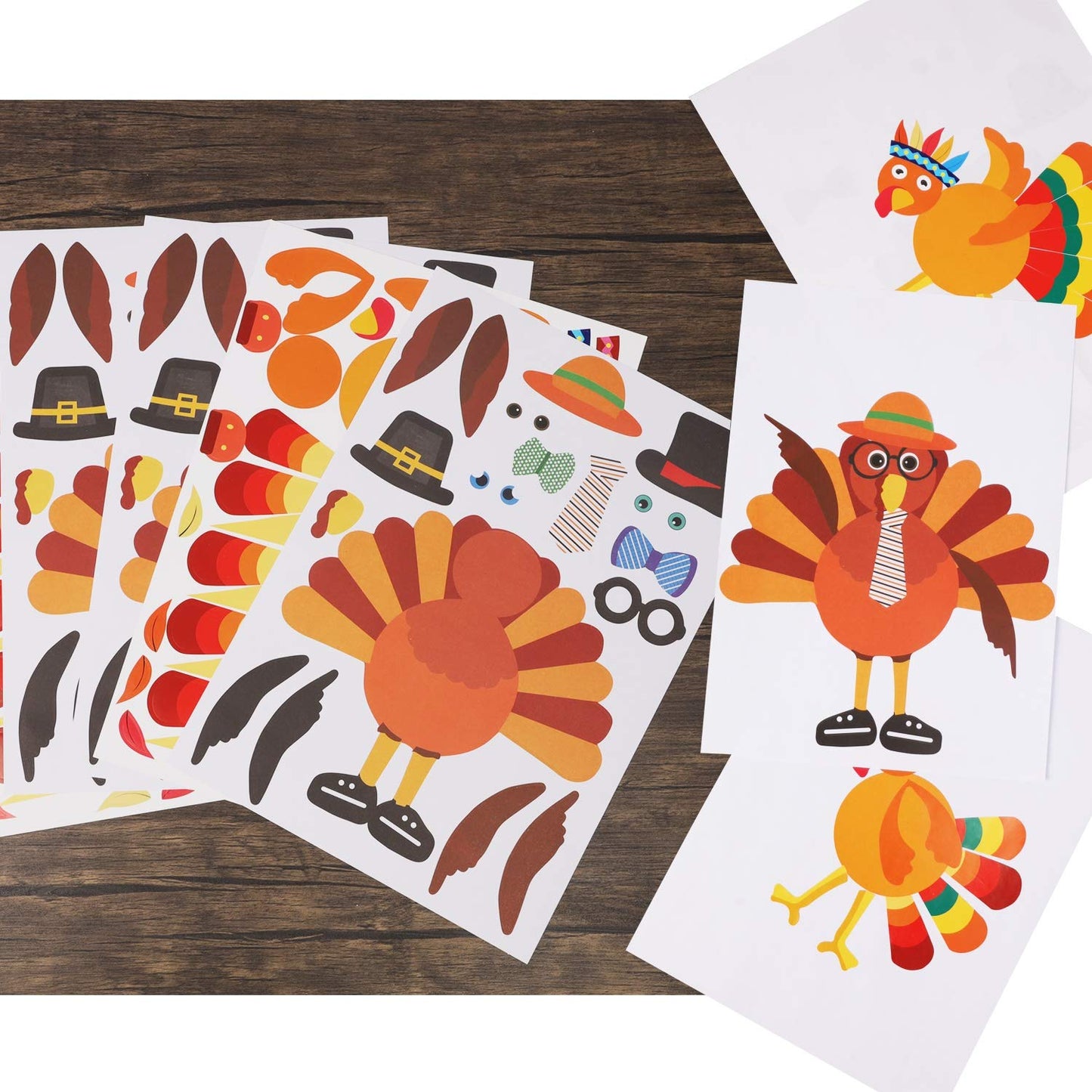 Lulu Home Thanks-Giving Game, 20 Sheets Make-A-Turkey Stickers, Kids DIY Turkey Sticker Craft for Fall Party, Family Gethering and Class Game