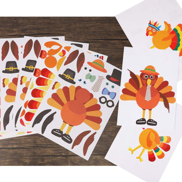 Lulu Home Thanks-Giving Game, 20 Sheets Make-A-Turkey Stickers, Kids DIY Turkey Sticker Craft for Fall Party, Family Gethering and Class Game