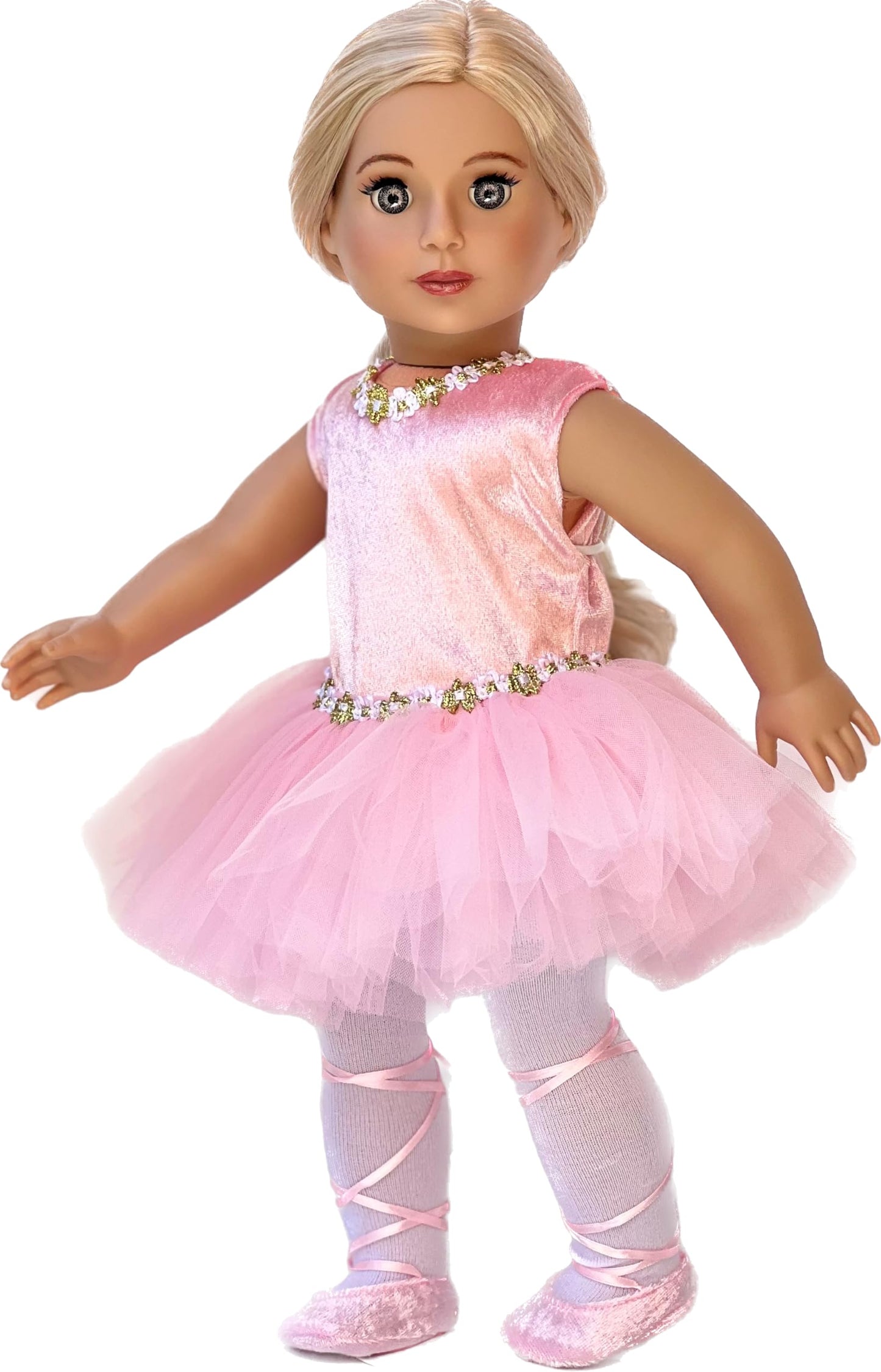 Prima Ballerina - 3 Piece Ballerina Outfit Fits 18 Inch Doll - Pink Leotard with Tutu, White Tights and Ballet Shoes (Doll Not Included)