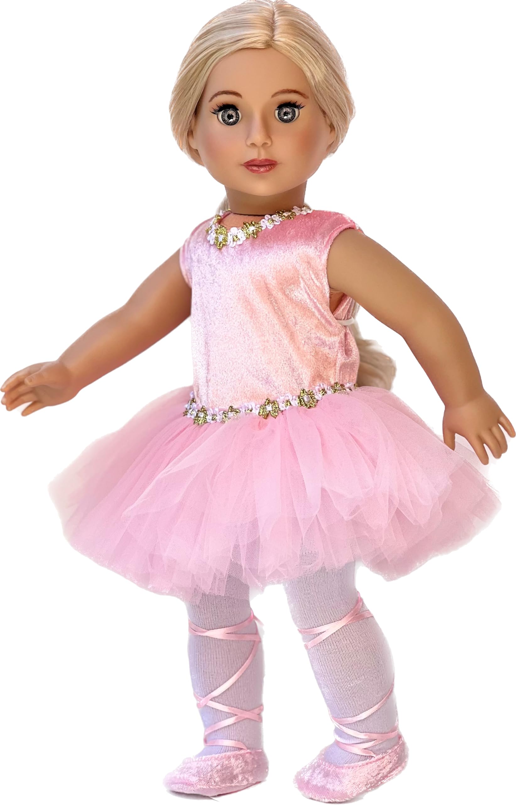 Prima Ballerina - 3 Piece Ballerina Outfit Fits 18 Inch Doll - Pink Leotard with Tutu, White Tights and Ballet Shoes (Doll Not Included)