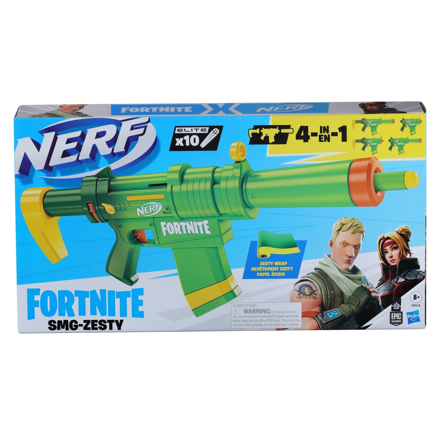 Nerf Fortnite SMG-Zesty Blaster, 10 Nerf Elite Darts, 10-Dart Clip, Removable Stock & Barrel, Fortnite Gifts for Boys & Girls