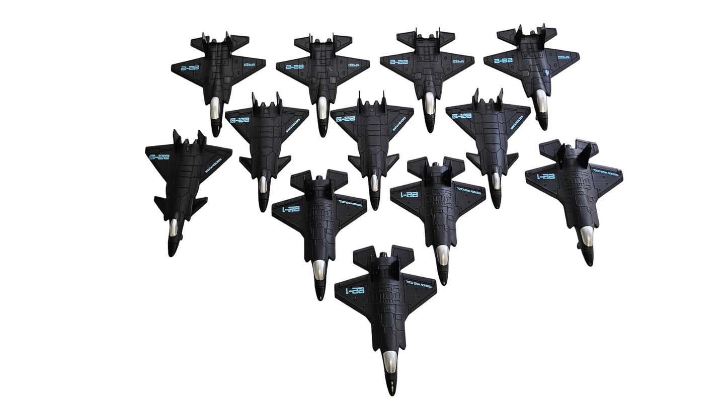 Toy Essentials 12 Piece Large Black Pull-Back and Release Action Fighter Jet Set, 3.5 Inches