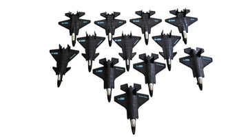 Toy Essentials 12 Piece Large Black Pull-Back and Release Action Fighter Jet Set, 3.5 Inches