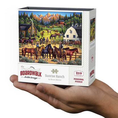 Boardwalk Sunrise Ranch 210 Piece Personal Puzzle, Jigsaw Puzzles with Premium Box, Horse Gifts for Adults, 6"x8"