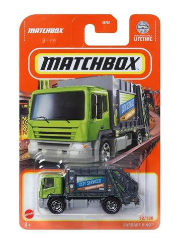 Matchbox Garbage King Green & Silver City Services 1:64 Scale Die-Cast Toy Truck