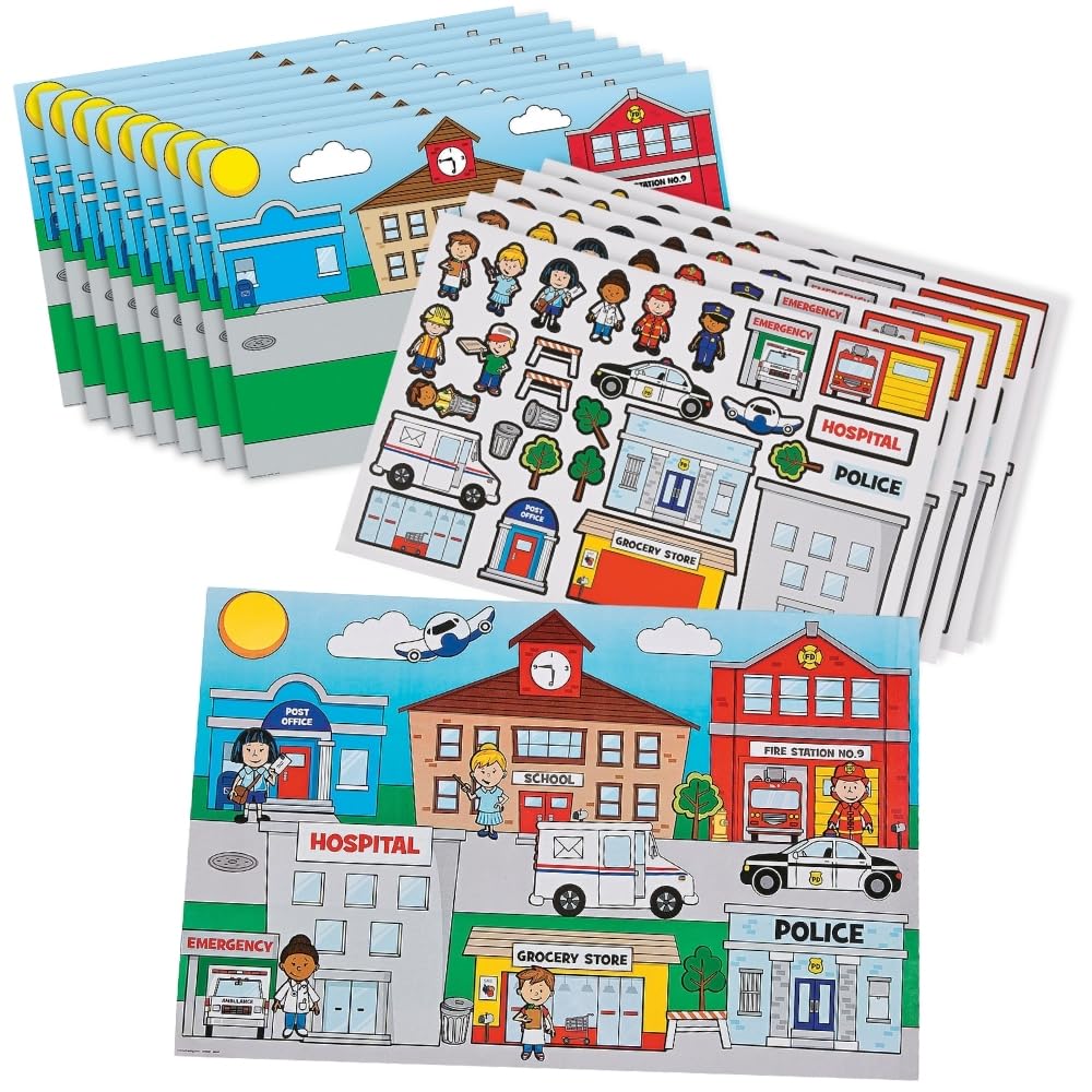 Community Helpers Giant Sticker Scene - 12 Pieces - Educational and Learning Activities for Kids