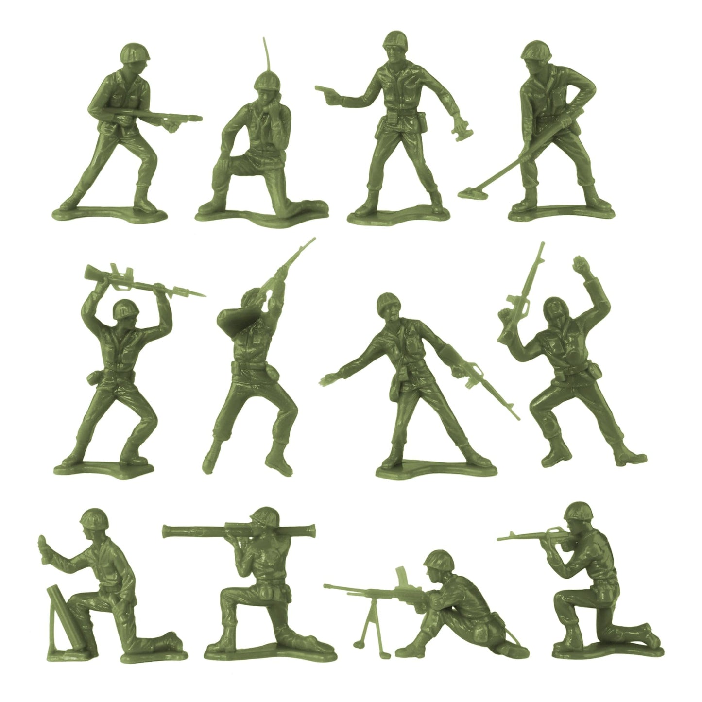 TimMee Plastic Army Men OD Green, Tan & Gray 72pc Soldier Figures - Made in USA