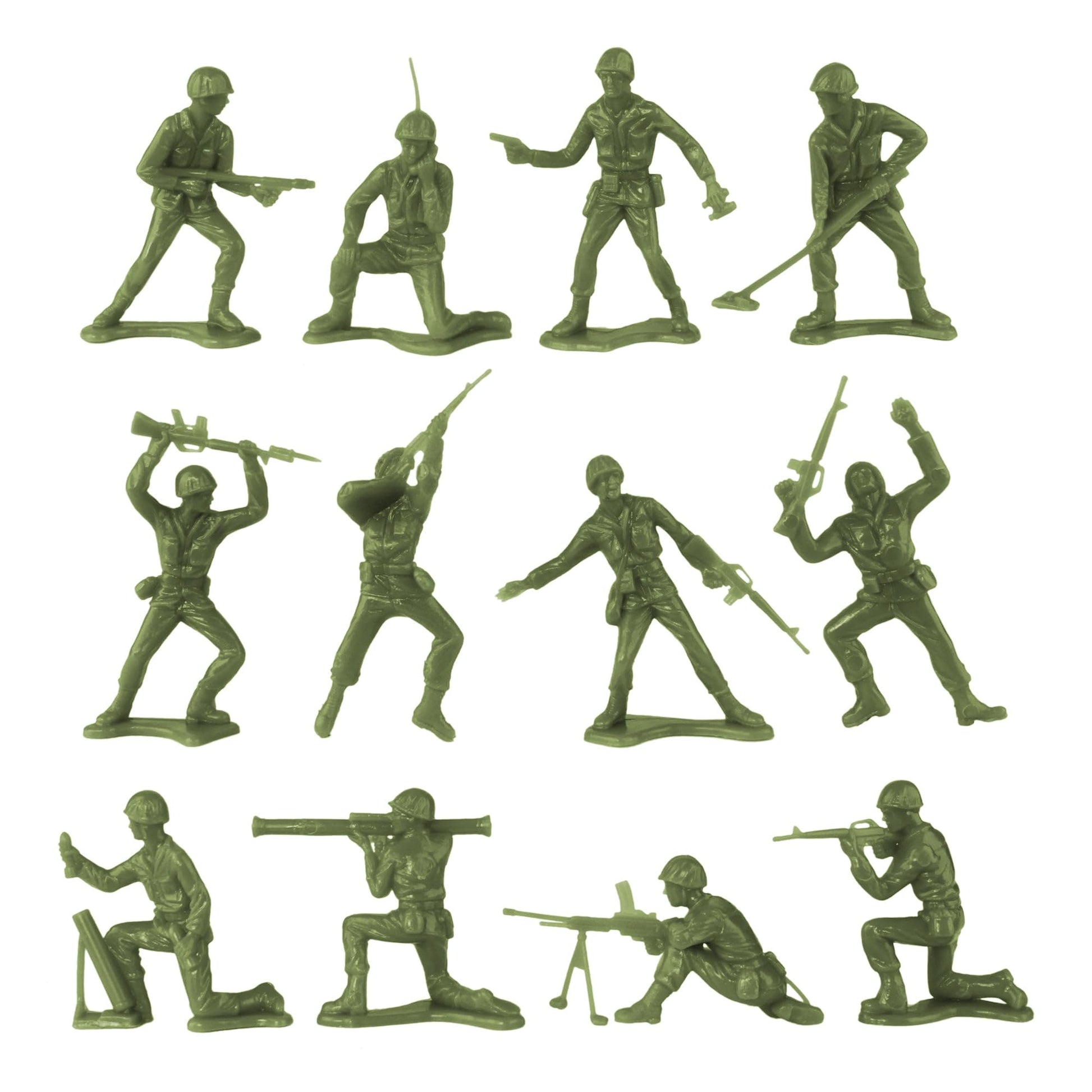 TimMee Plastic Army Men OD Green, Tan & Gray 72pc Soldier Figures - Made in USA