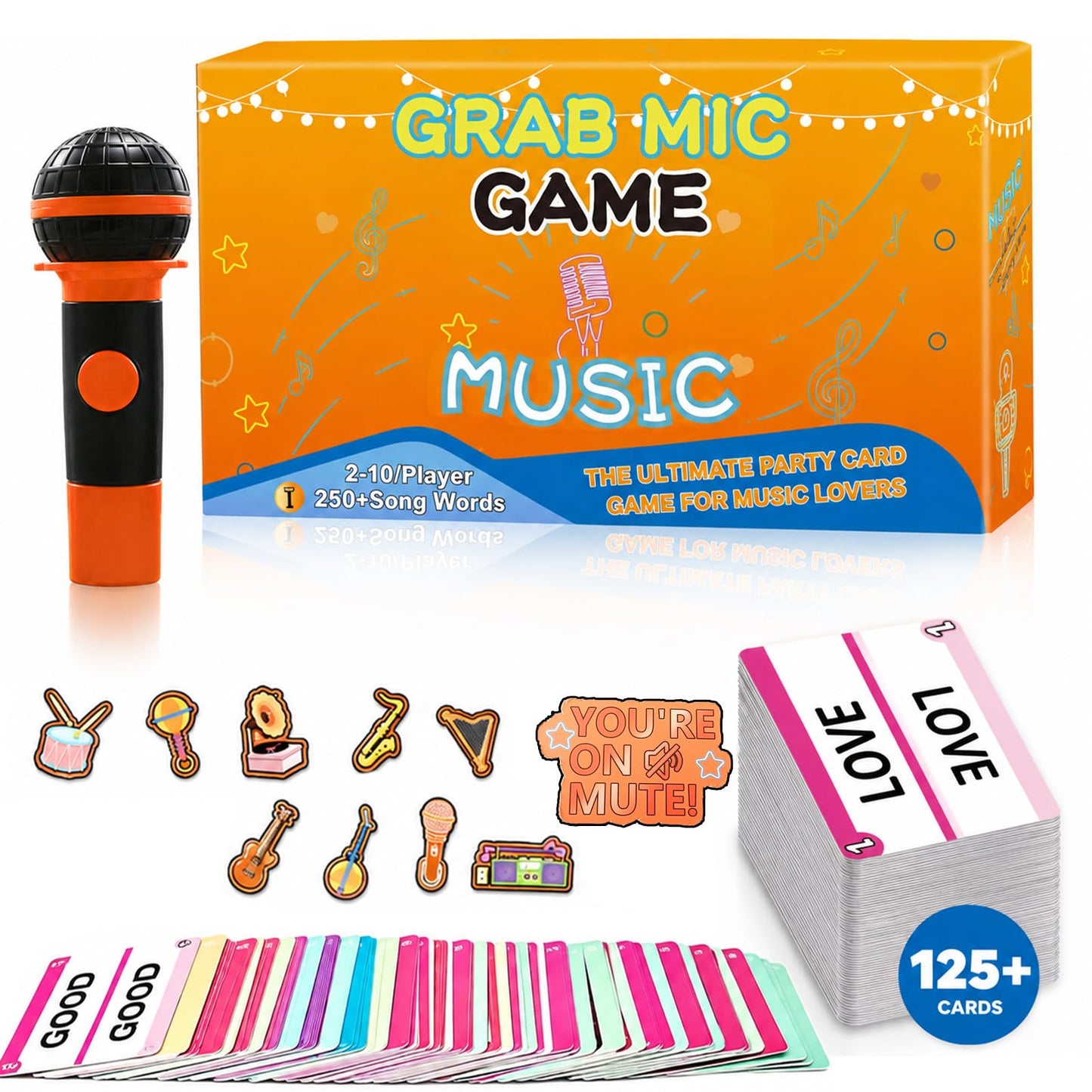 Music Party Game-New Music Version of Family Card Game, Ultimate Music Trivia Challenge for 2-10 Players,125 Lyric Cards, Microphone & Games Board