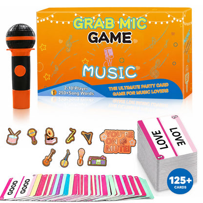 Music Party Game-New Music Version of Family Card Game, Ultimate Music Trivia Challenge for 2-10 Players,125 Lyric Cards, Microphone & Games Board