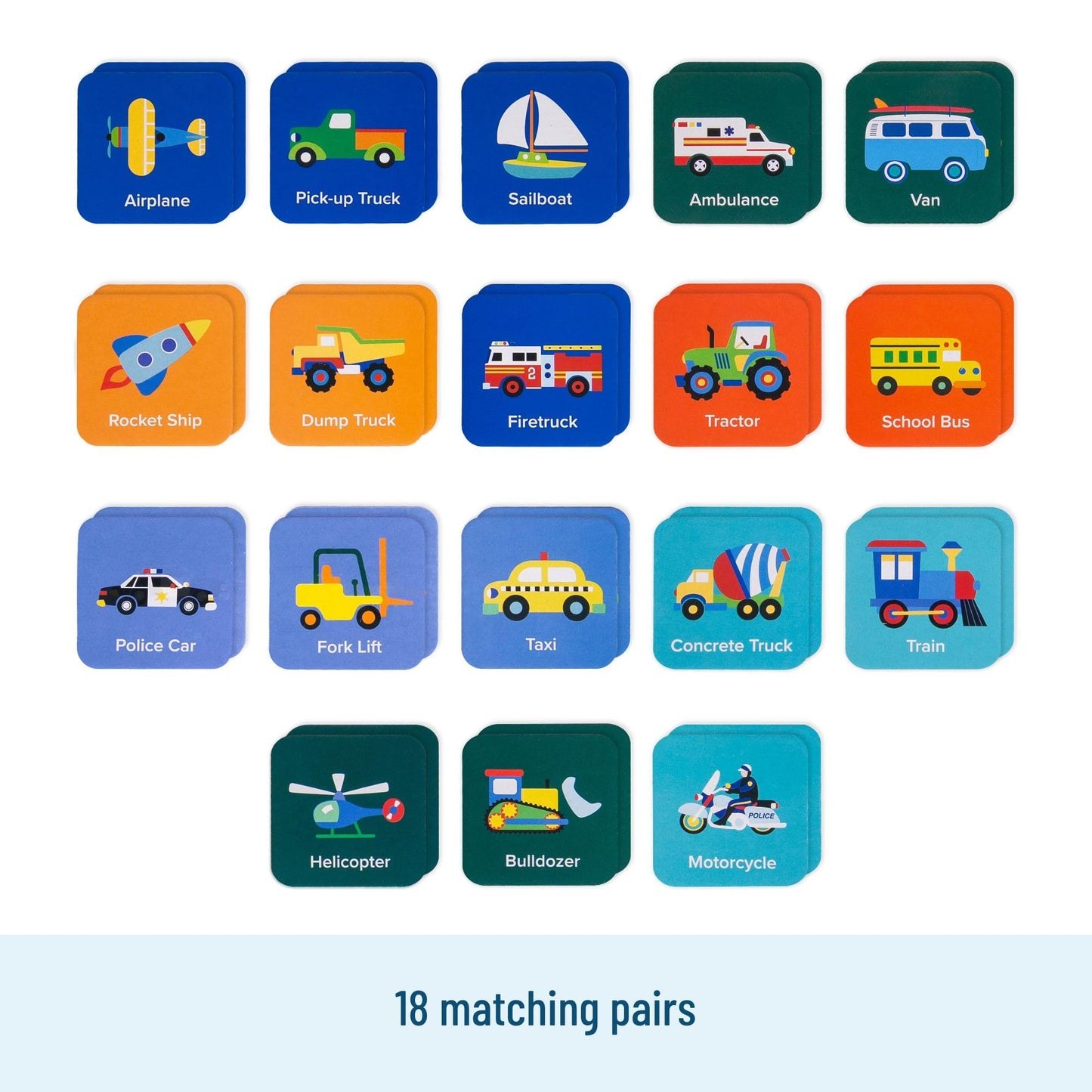 Wildkin Memory Matching Game - 18 Educational Pairs for Toddlers & Preschool - Transportation