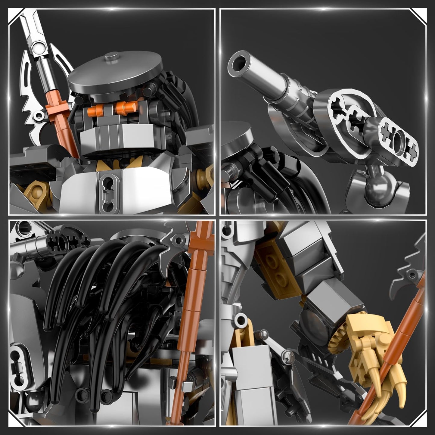 HIGH GODO Alien Mech Xenomorph Warrior Building Sets for Adult, Horror Action Figure Toy with Spears, Gifts for Adults Aged 14+ for Birthdays