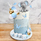 Elephant Cake Decoration Mini Elephant Cake Topper Blue Letter Cake Toppers Gold Blue White Pearl Ball for Elephant Theme Birthday Supplies (BLUE)
