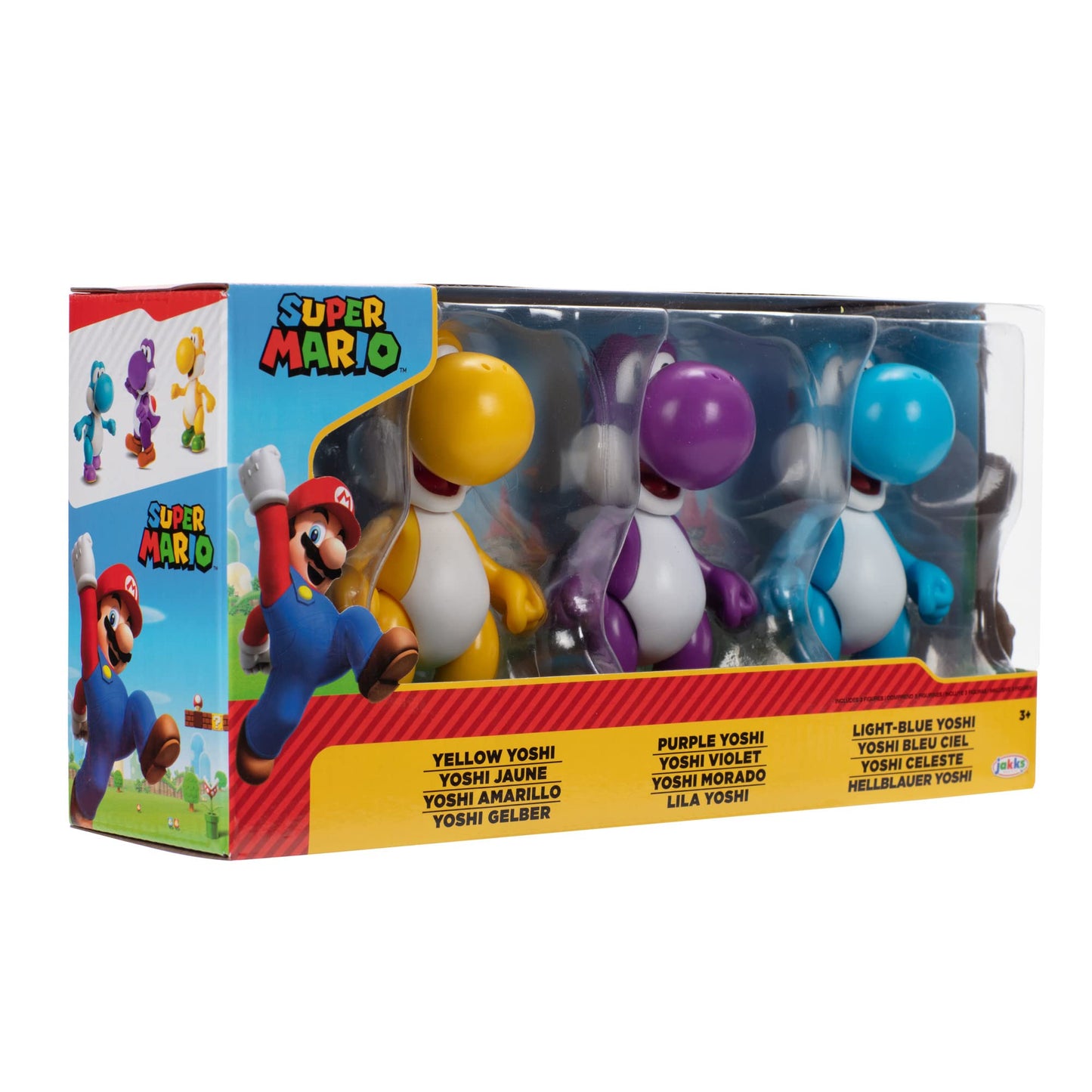 Nintendo Yoshi 3-Pack Action Figures, 4 Inch / 10cm Authentic Super Mario Figures Includes Yellow Yoshi, Purple Yoshi and Light-Blue Yoshi, Ideal
