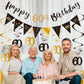 60th Birthday Decoration Kit, Happy 60th Birthday Banner Bunting Swirls Streamers, Triangle Flag Banner for Birthday Party Decorations Supplies Black