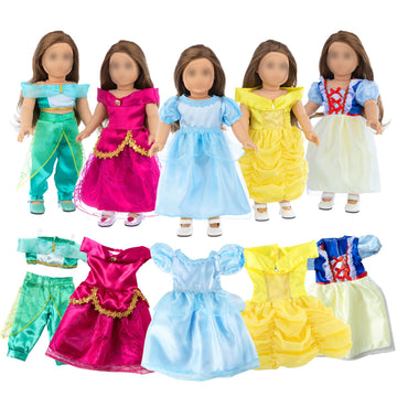 18 inch Girl Doll Dress Accessories-5 Sets Cosplay Princess Dress Fits 18 inch Girl Dolls (SET1)
