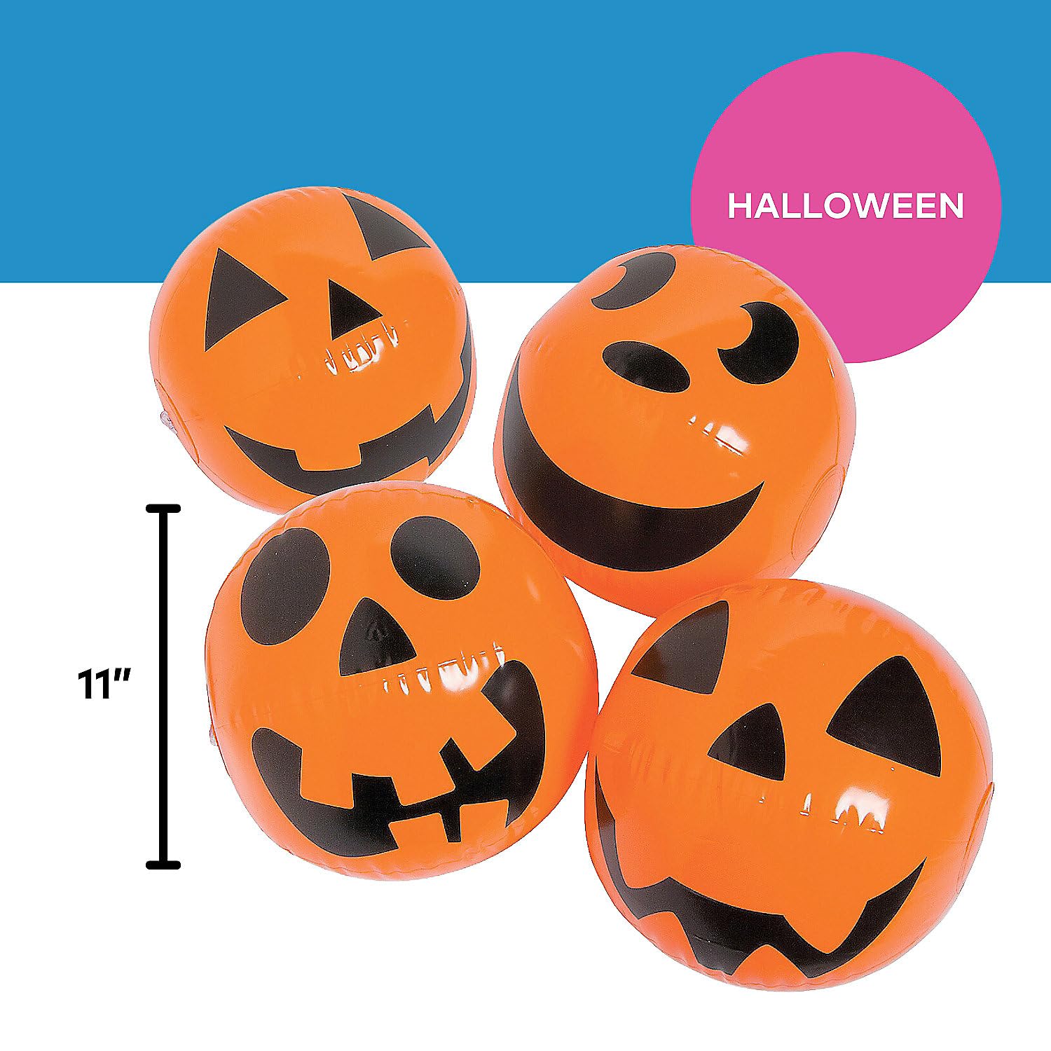 Fun Express Halloween Jack O Lantern Pumkin Beach Balls (Set of 12) Halloween Toys and Trunk or Treat Party Supplies