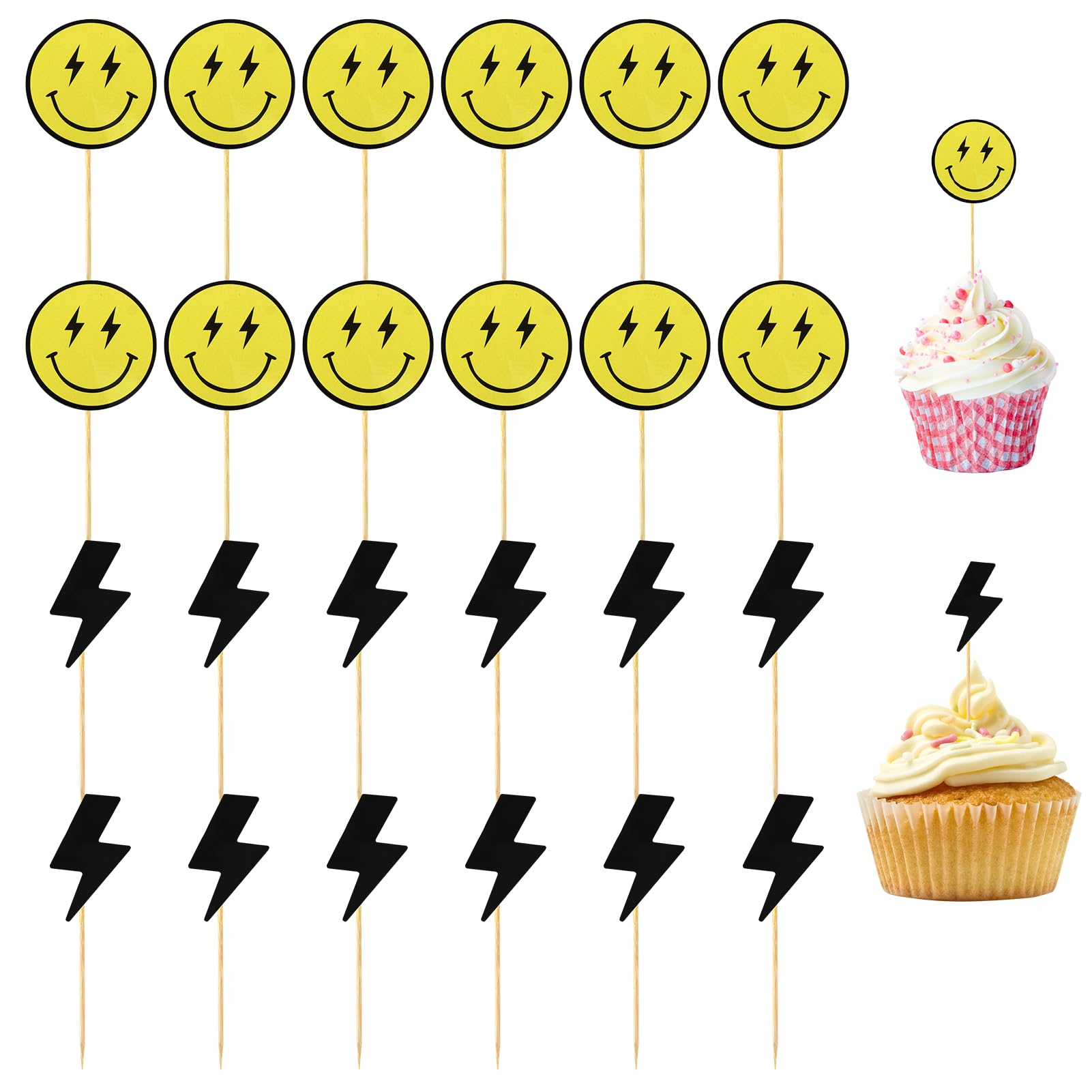 Ryetvok 24PCS One Happy Dude Cupcake Toppers,Retro Smiley Face Checkered Cake Decorations for Boys 1st Birthday Party, Groovy First Birthday Supplies