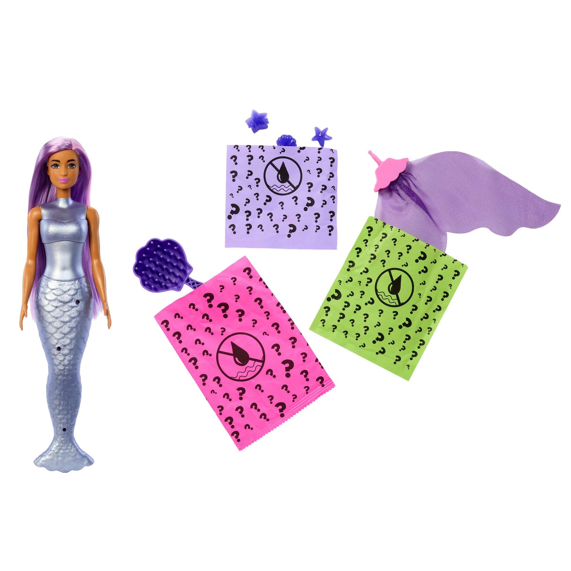 Barbie Color Reveal Mermaid Series Doll & Accessories with 6 Surprises Including Color Change & Charms (Styles May Vary)