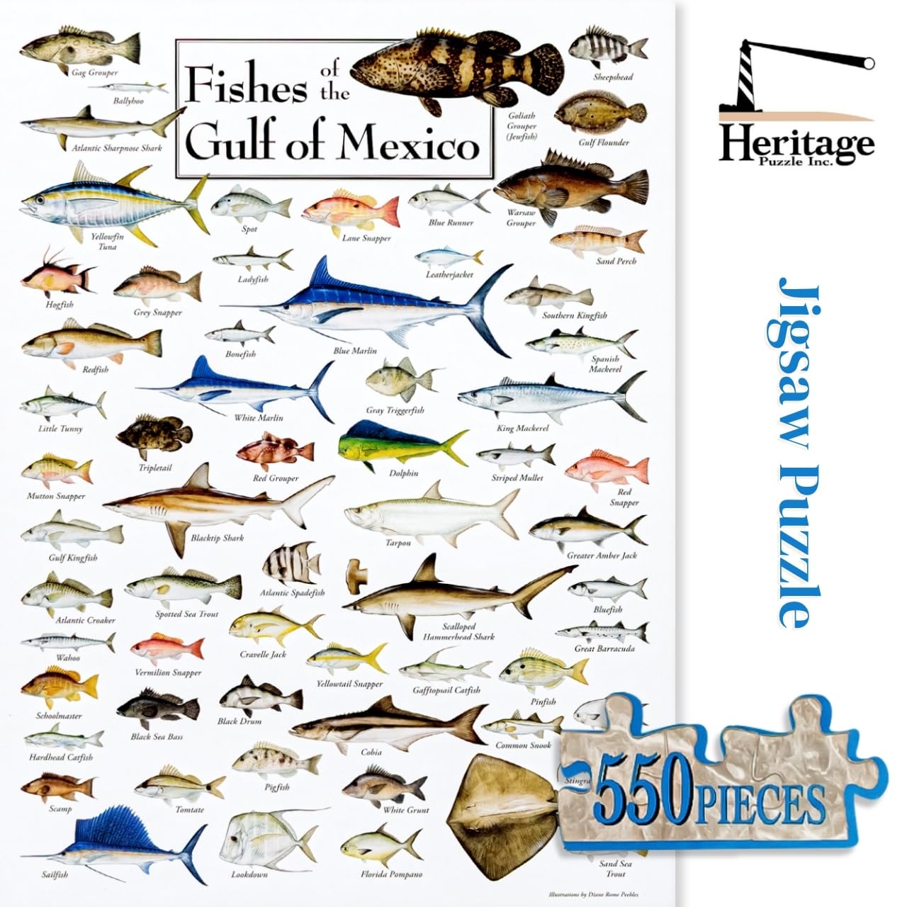 Heritage Puzzle Fishes of The Gulf of Mexico by Diane Peebles 550 Pieces