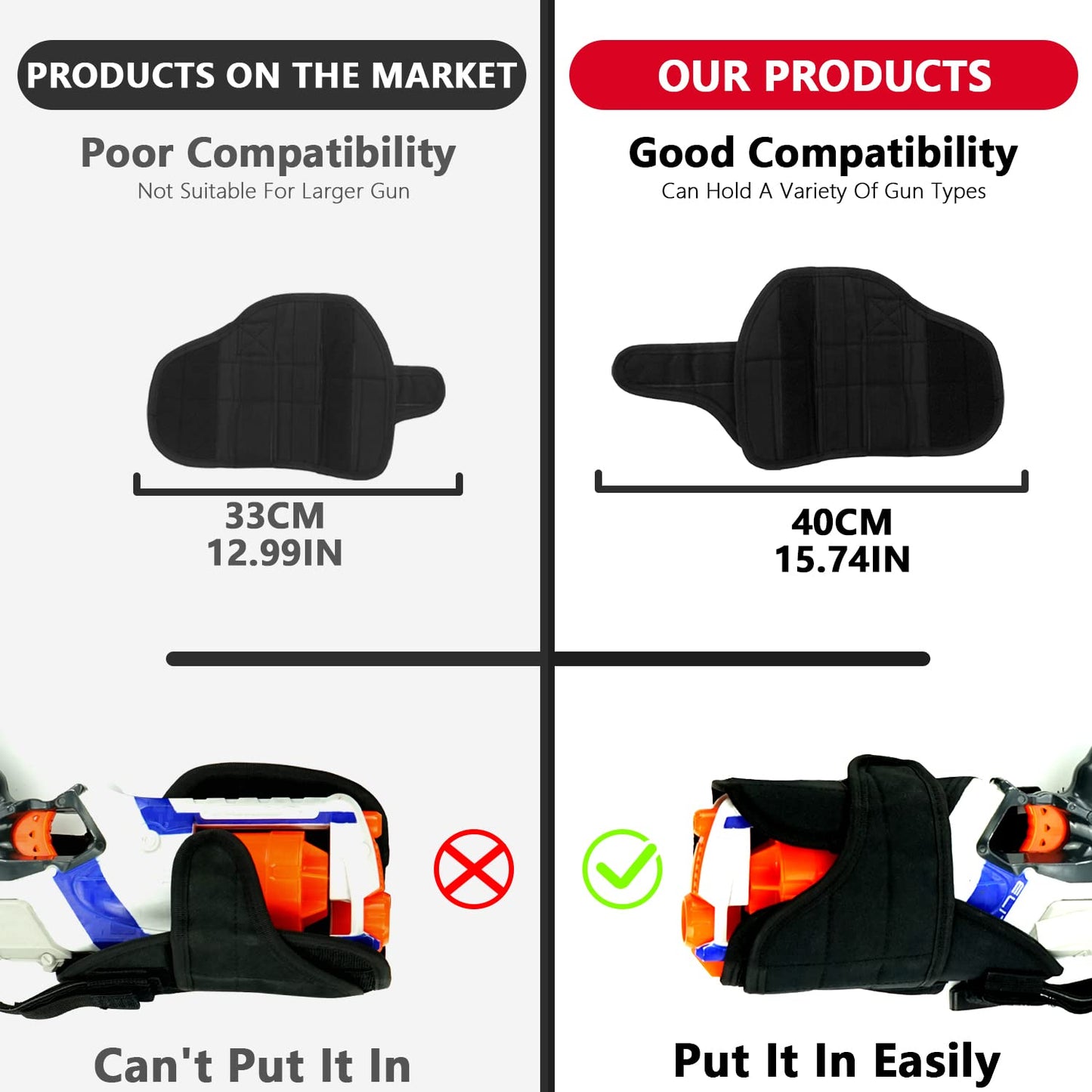 BOROLA Adjustable Tactical Leg Holster Compatible for Nerf Elite Series Blaster(Black)